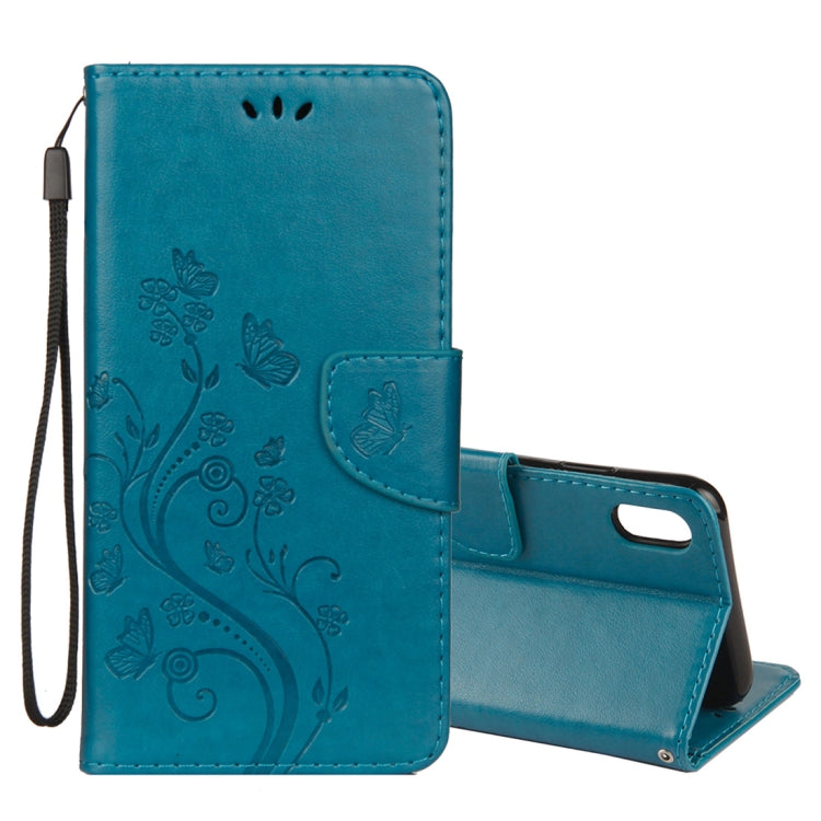 For iPhone XS Max Embossed Butterfly Pattern Horizontal Flip Leather Case with Card Slot & Holder & Wallet & Lanyard