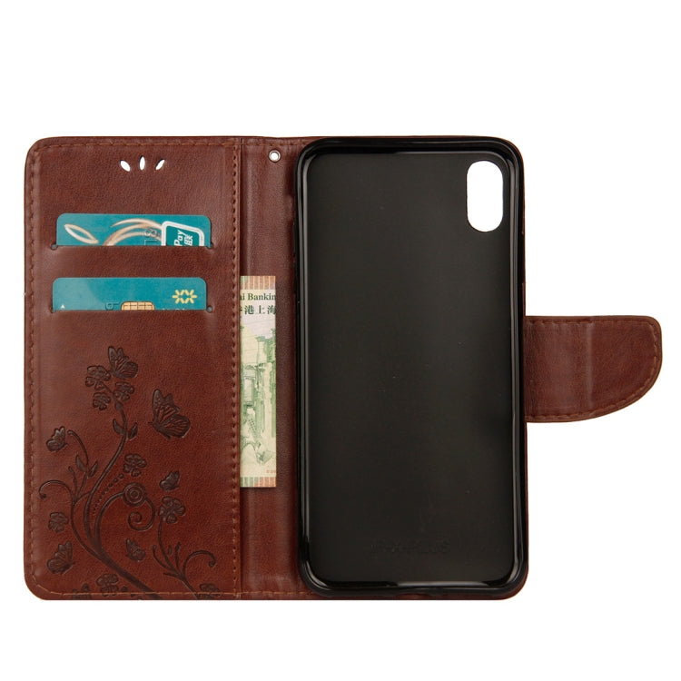 For iPhone XS Max Embossed Butterfly Pattern Horizontal Flip Leather Case with Card Slot & Holder & Wallet & Lanyard