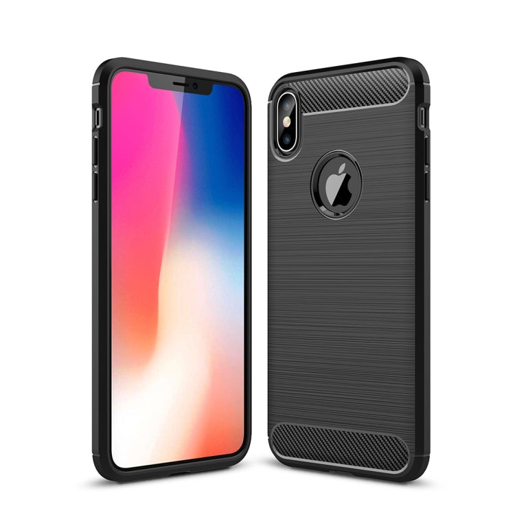 For iPhone XS Max Brushed Texture Carbon Fiber Shockproof TPU Protective Back Case