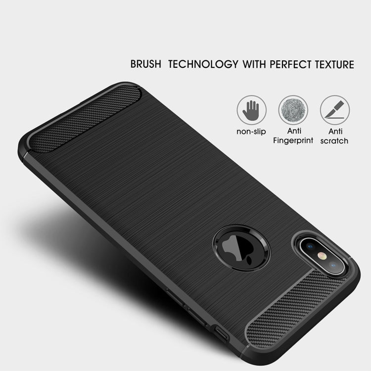 For iPhone XS Max Brushed Texture Carbon Fiber Shockproof TPU Protective Back Case