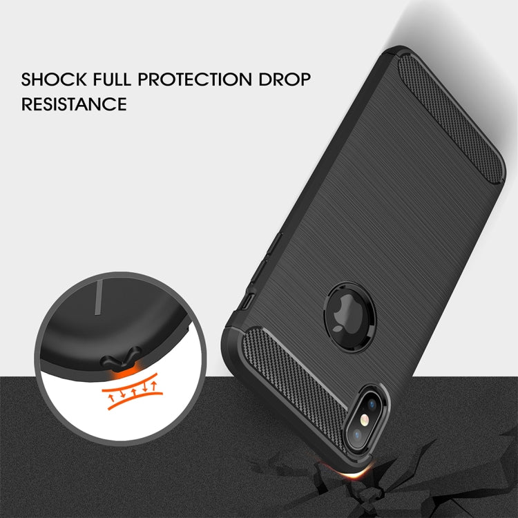 For iPhone XS Max Brushed Texture Carbon Fiber Shockproof TPU Protective Back Case