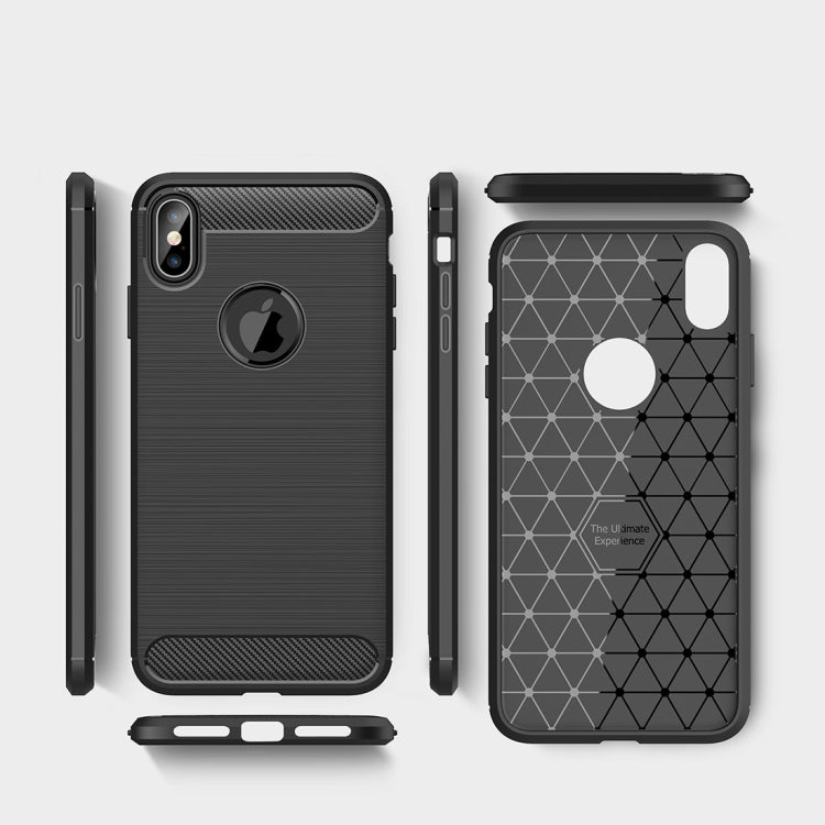 For iPhone XS Max Brushed Texture Carbon Fiber Shockproof TPU Protective Back Case
