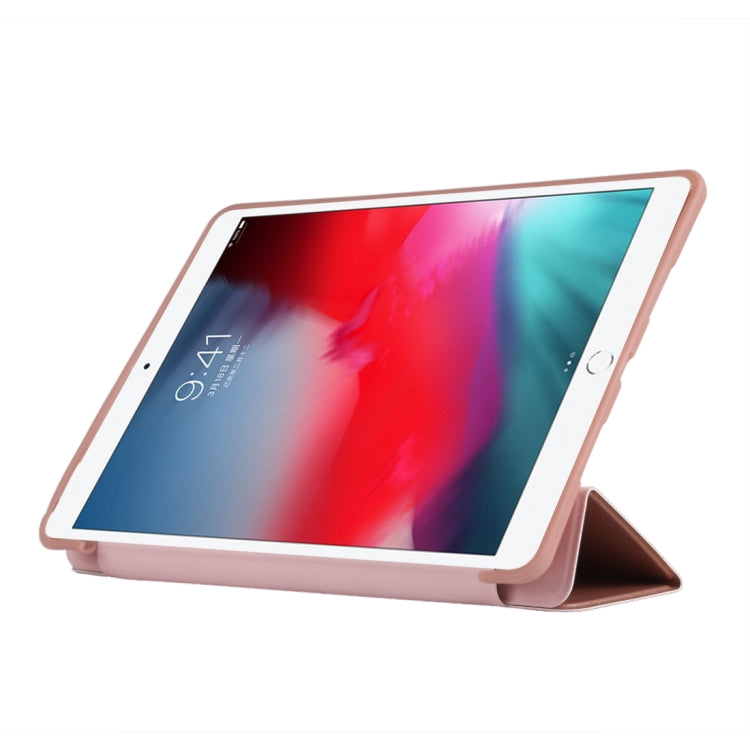 PU Plastic Bottom Case Foldable Deformation Left and Right Flip Leather Case with Three Fold Bracket & Smart Sleep for iPad Air3 2019