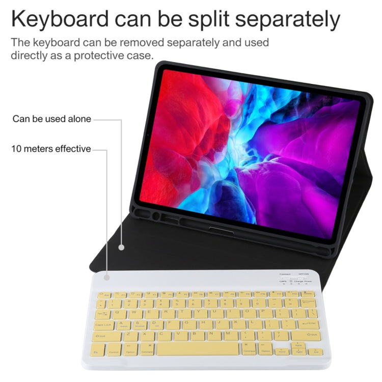 TG11B Detachable Bluetooth Yellow Keyboard + Microfiber Leather Tablet Case for iPad Pro 11 inch (2020), with Pen Slot & Holder, Yellow Keyboard