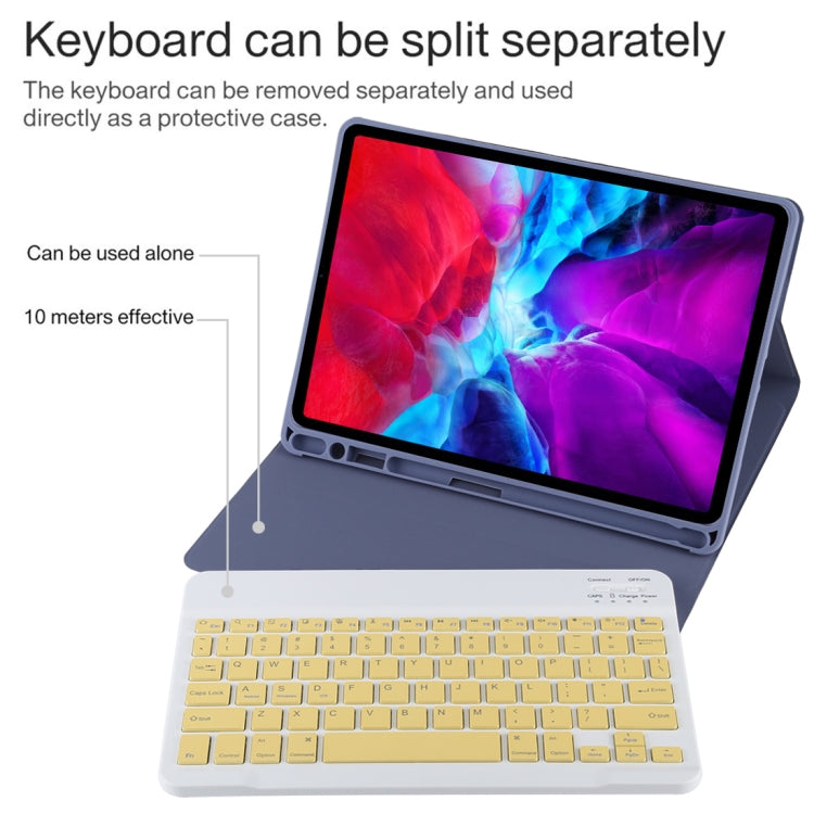 TG11B Detachable Bluetooth Yellow Keyboard + Microfiber Leather Tablet Case for iPad Pro 11 inch (2020), with Pen Slot & Holder, Yellow Keyboard