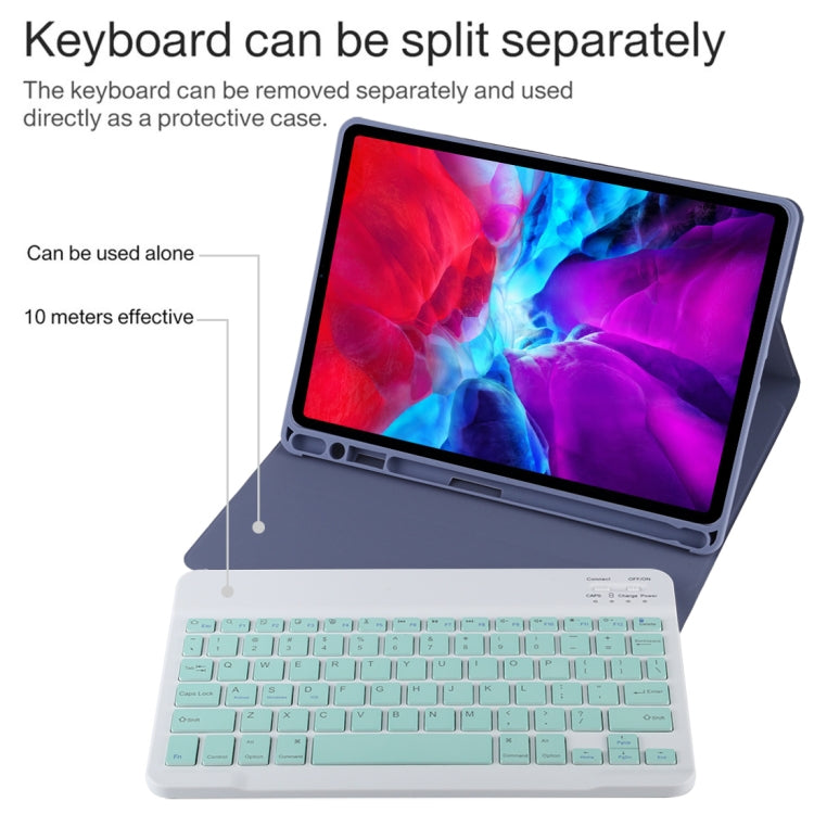TG11B Detachable Bluetooth Green Keyboard + Microfiber Leather Tablet Case for iPad Pro 11 inch (2020), with Pen Slot & Holder, Green Keyboard