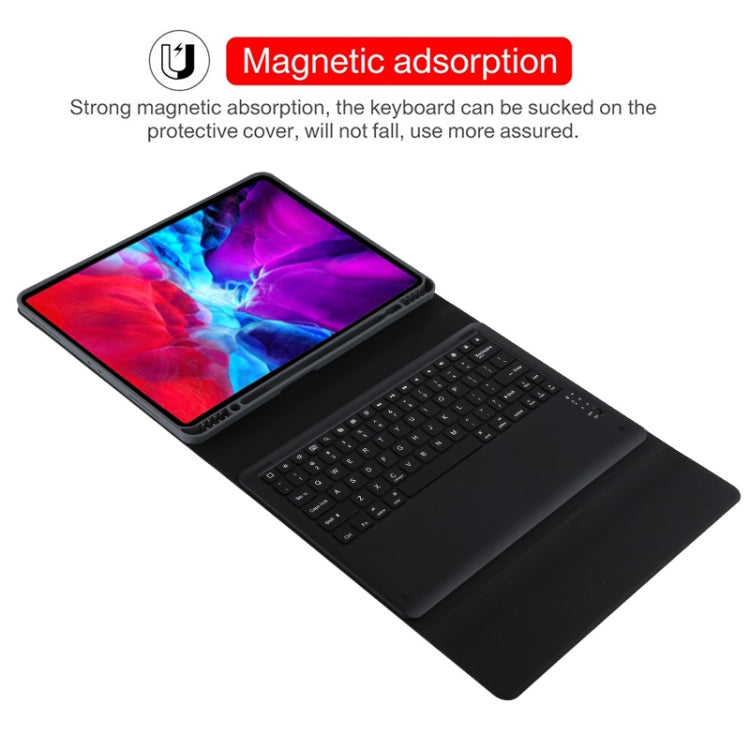 T129 Detachable Bluetooth Black Keyboard Microfiber Leather Tablet Case for iPad Pro 12.9 inch (2020), with Holder, Black Keyboard