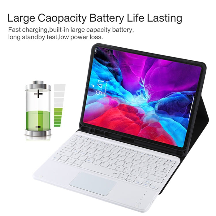 TG11BC Detachable Bluetooth White Keyboard Microfiber Leather Tablet Case for iPad Pro 11 inch (2020), with Touchpad & Pen Slot & Holder, White Keyboard