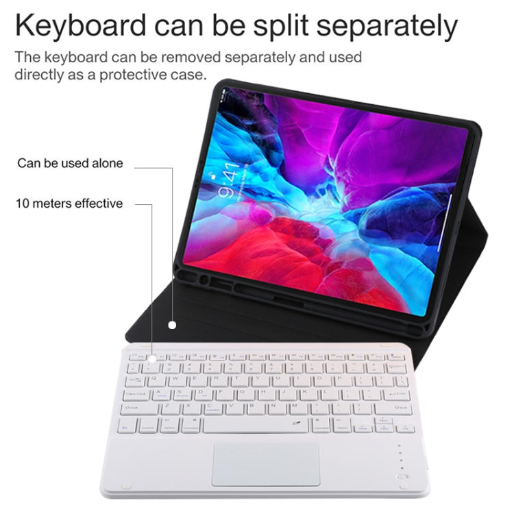TG11BC Detachable Bluetooth White Keyboard Microfiber Leather Tablet Case for iPad Pro 11 inch (2020), with Touchpad & Pen Slot & Holder, White Keyboard