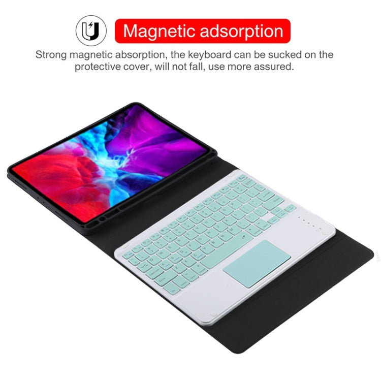 Funda TG11BC de microfibra con teclado Bluetooth verde desmontable para iPad Pro de 11 pulgadas (2020), con panel táctil, ranura para lápiz y soporte, teclado verde