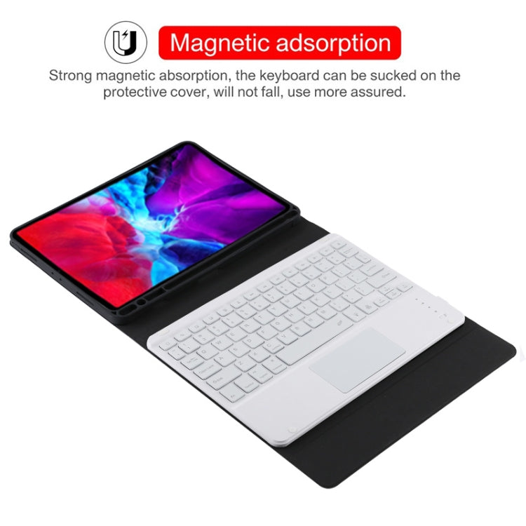 TG11BCS Detachable Bluetooth White Keyboard Microfiber Leather Tablet Case for iPad Pro 11 inch (2020), with Backlight & Touchpad & Pen Slot & Holder, White Keyboard