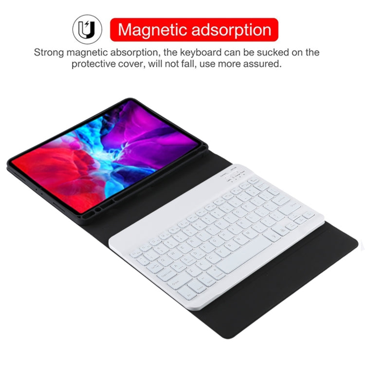 TG11BS Detachable Bluetooth White Keyboard Microfiber Leather Tablet Case for iPad Pro 11 inch (2020), with Backlight & Pen Slot & Holder, White Keyboard