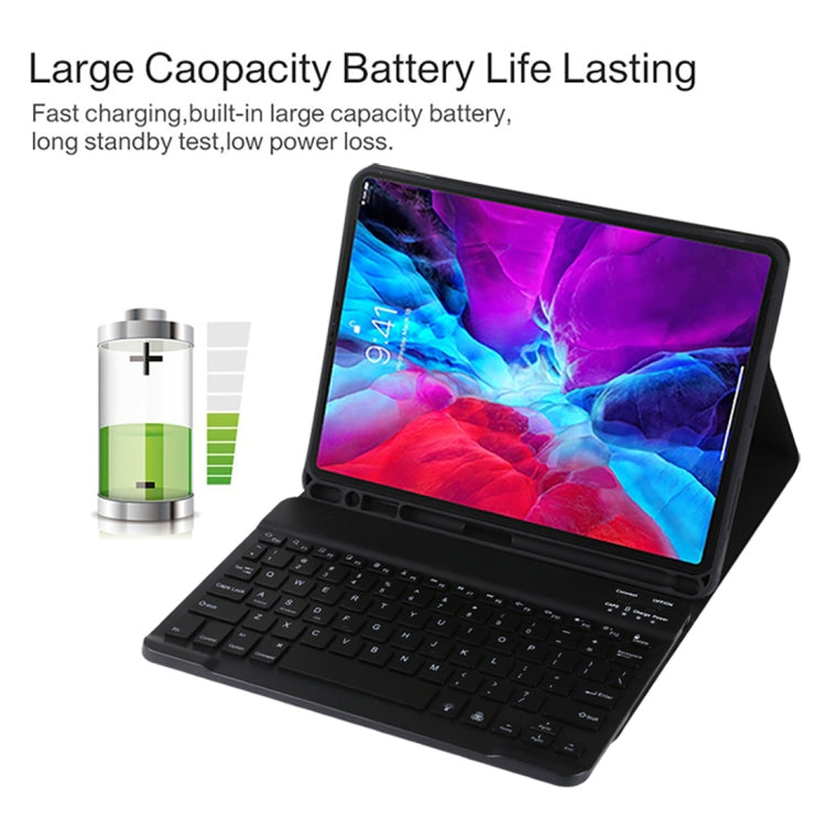 TG11BS Detachable Bluetooth Black Keyboard + Microfiber Leather Tablet Case for iPad Pro 11 inch (2020), with Backlight & Pen Slot & Holder, Black Keyboard