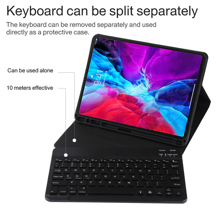 TG11BS Detachable Bluetooth Black Keyboard + Microfiber Leather Tablet Case for iPad Pro 11 inch (2020), with Backlight & Pen Slot & Holder, Black Keyboard