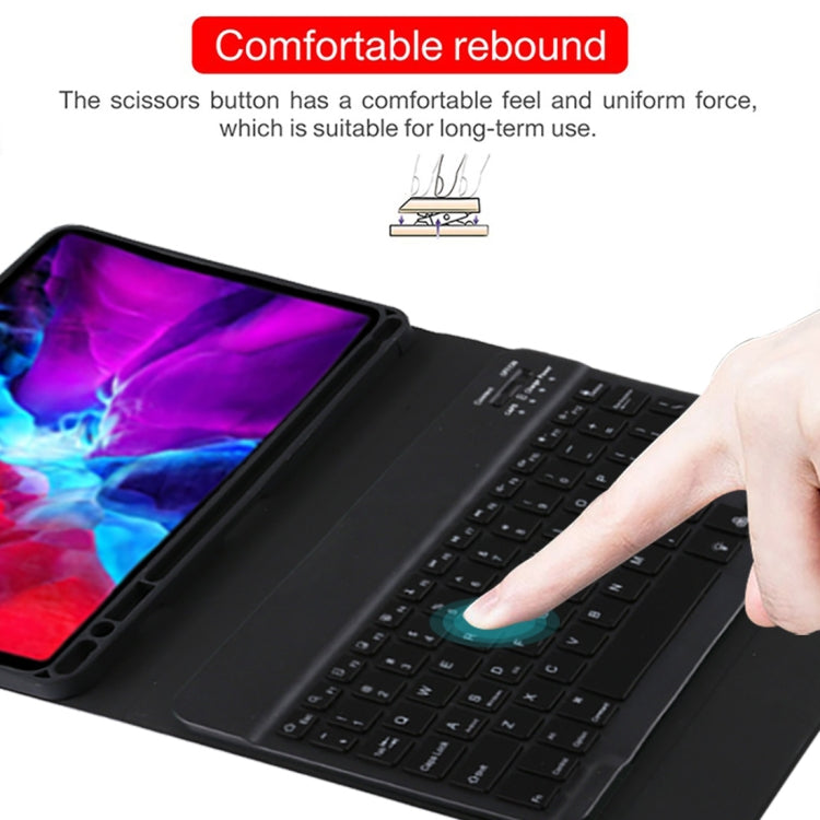 TG11BS Detachable Bluetooth Black Keyboard + Microfiber Leather Tablet Case for iPad Pro 11 inch (2020), with Backlight & Pen Slot & Holder, Black Keyboard