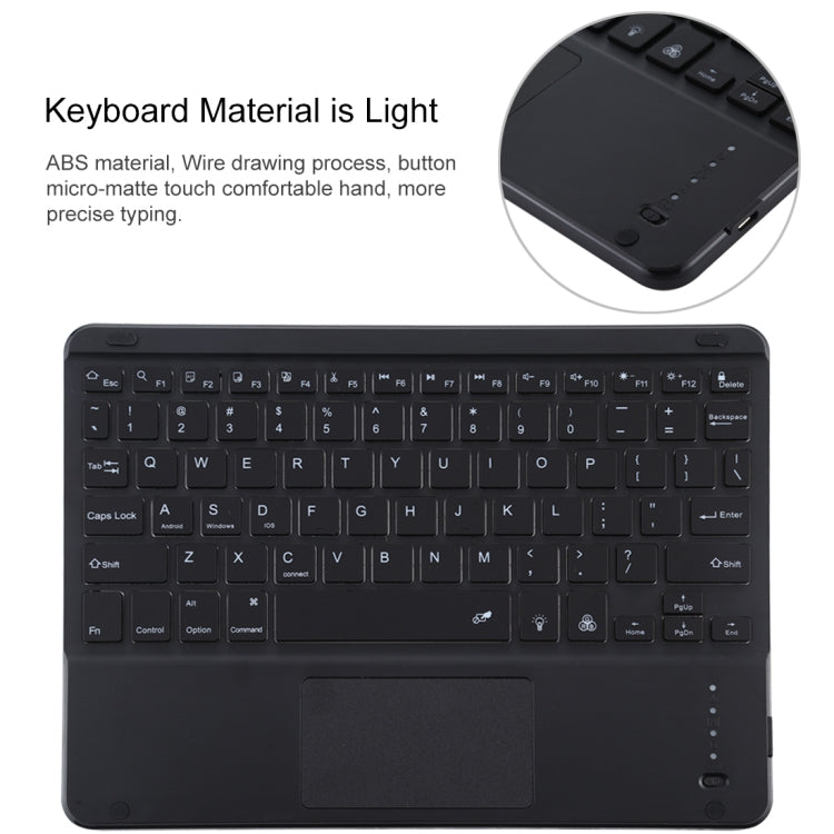 TG-102BCS Detachable Bluetooth Black Keyboard + Microfiber Leather Tablet Case for iPad 10.2 inch / iPad Air (2019), with Touch Pad & Backlight & Pen Slot & Holder, Black Keyboard