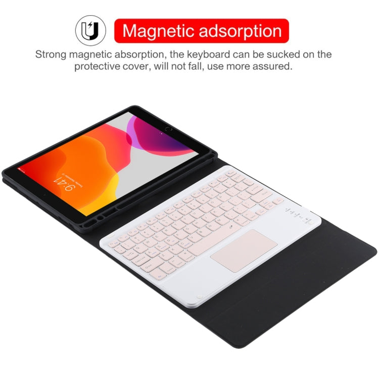 TG-102BC Detachable Bluetooth Pink Keyboard + Microfiber Leather Tablet Case for iPad 10.2 inch / iPad Air (2019), with Touch Pad & Pen Slot & Holder, Pink Keyboard