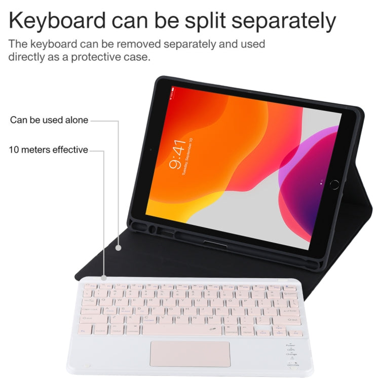TG-102BC Detachable Bluetooth Pink Keyboard + Microfiber Leather Tablet Case for iPad 10.2 inch / iPad Air (2019), with Touch Pad & Pen Slot & Holder, Pink Keyboard