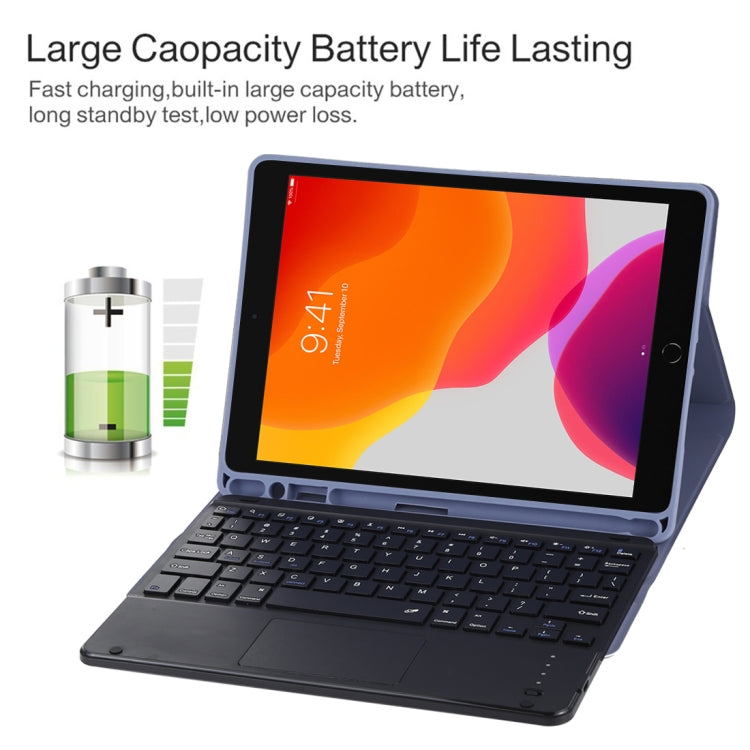 TG-102BC Detachable Bluetooth Black Keyboard + Microfiber Leather Tablet Case for iPad 10.2 inch / iPad Air (2019), with Touch Pad & Pen Slot & Holder, TG-102BC