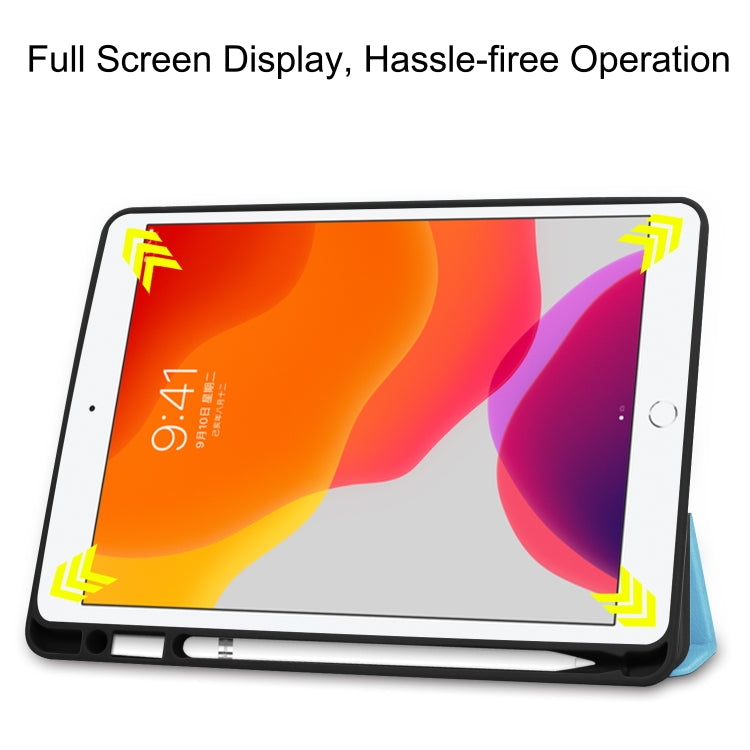 For iPad 10.2 2021 / 2020 / 2019 Custer Texture Horizontal Flip Smart TPU Leather Case with Sleep / Wake-up Function & Three-folding Holder & Pen Slot