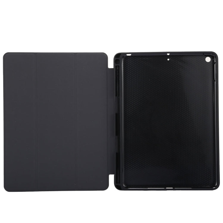 Funda de cuero con tapa horizontal y diseño de textura de tela para iPad Pro de 10,5 pulgadas, con tres pliegues y ranuras para bolígrafos.