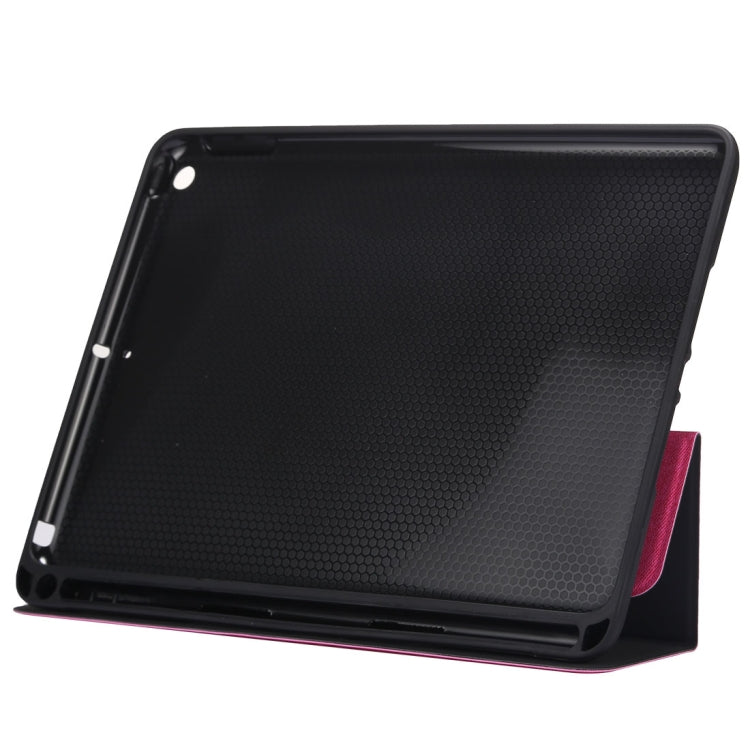 Funda de cuero con tapa horizontal y diseño de textura de tela para iPad Pro de 10,5 pulgadas, con tres pliegues y ranuras para bolígrafos.