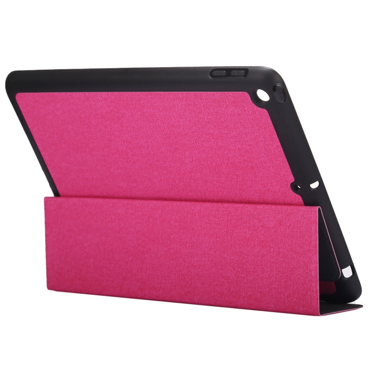 Funda de cuero con tapa horizontal y diseño de textura de tela para iPad Pro de 10,5 pulgadas, con tres pliegues y ranuras para bolígrafos.
