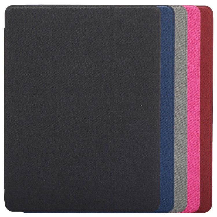 Funda de cuero con tapa horizontal y diseño de textura de tela para iPad Pro de 10,5 pulgadas, con tres pliegues y ranuras para bolígrafos.