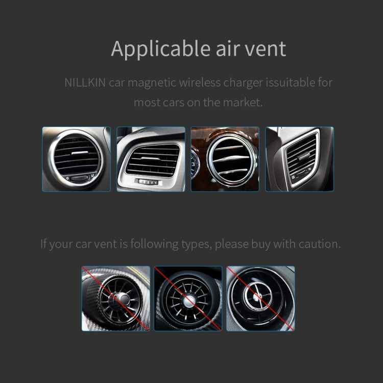 NILLKIN MC027 Car Air Outlet Vent Mount Clamp Holder 10W Fast Charging Qi Magnetic Wireless Charger