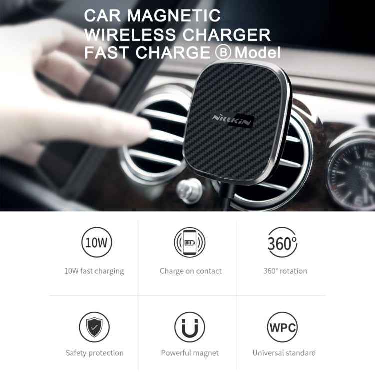 NILLKIN MC027 Car Air Outlet Vent Mount Clamp Holder 10W Fast Charging Qi Magnetic Wireless Charger