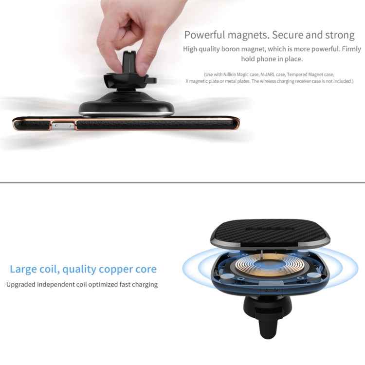 NILLKIN MC027 Car Air Outlet Vent Mount Clamp Holder 10W Fast Charging Qi Magnetic Wireless Charger