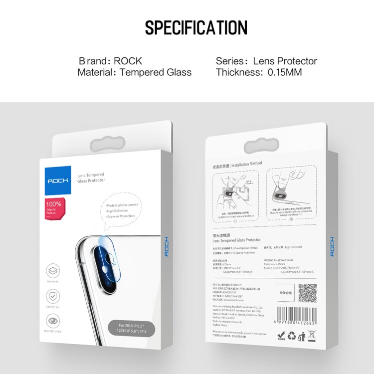 For iPhone XS Max / XS / X 2pcs ROCK 0.15mm Rear Camera Lens Soft Tempered Glass Film