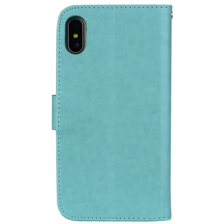 Étui à rabat horizontal en cuir PU pour iPhone XS Max, motif rose gaufré, avec support, emplacements pour cartes et portefeuille.