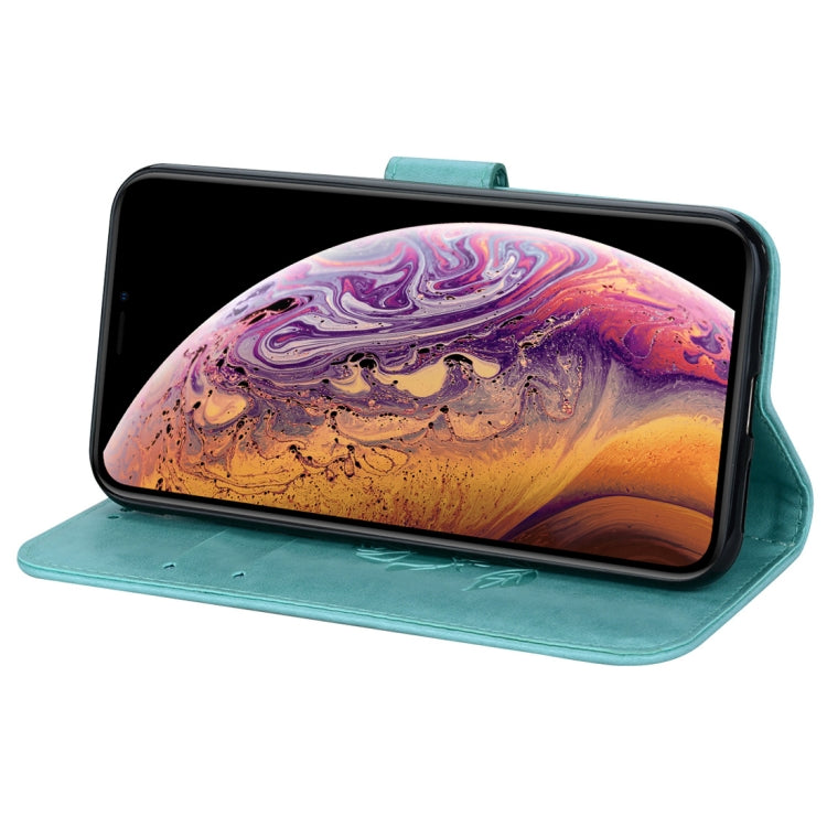 Étui à rabat horizontal en cuir PU pour iPhone XS Max, motif rose gaufré, avec support, emplacements pour cartes et portefeuille.