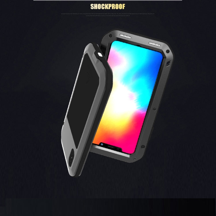 For iPhone XS Max LOVE MEI Powerful Dustproof Shockproof Anti-slip Metal + Silicone Combination Case