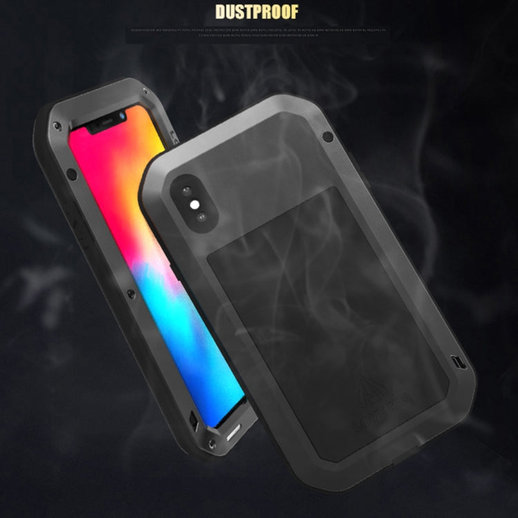 For iPhone XS Max LOVE MEI Powerful Dustproof Shockproof Anti-slip Metal + Silicone Combination Case