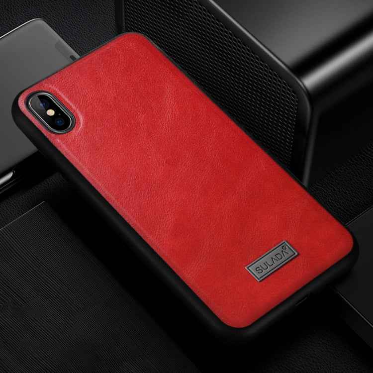 For iPhone XS Max SULADA Shockproof TPU + Handmade Leather Case