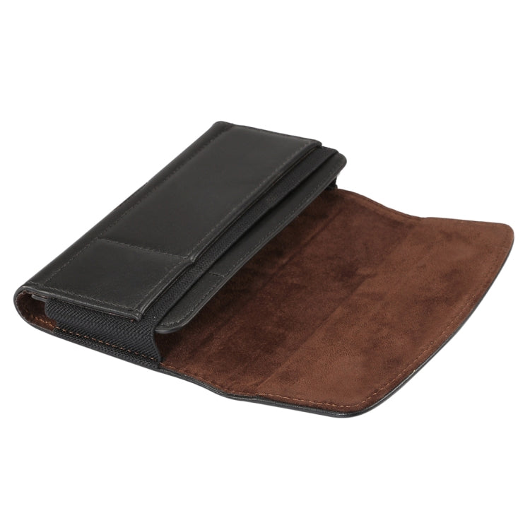 Lambskin Elastic Band Men 5.7-6.0 Inch Mobile Phone Universal Hanging Waist Leather Case with Card Slot, For iPhone XS Max / 8 Plus / 7 Plus / Honor 8X and Other 5.7-6.0 Inch Mobile Phones