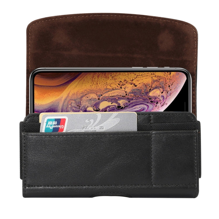 Lambskin Elastic Band Men 5.7-6.0 Inch Mobile Phone Universal Hanging Waist Leather Case with Card Slot, For iPhone XS Max / 8 Plus / 7 Plus / Honor 8X and Other 5.7-6.0 Inch Mobile Phones