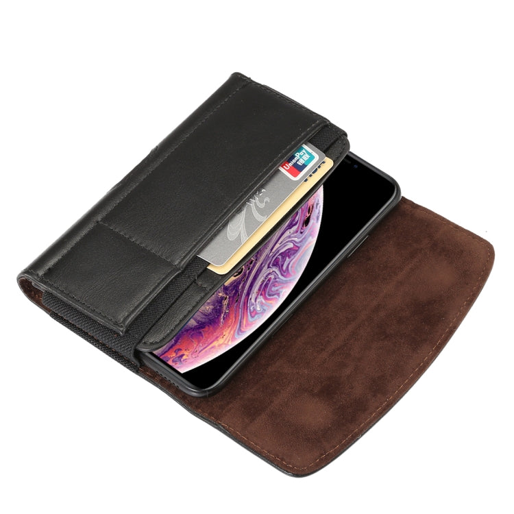 Lambskin Elastic Band Men 5.7-6.0 Inch Mobile Phone Universal Hanging Waist Leather Case with Card Slot, For iPhone XS Max / 8 Plus / 7 Plus / Honor 8X and Other 5.7-6.0 Inch Mobile Phones