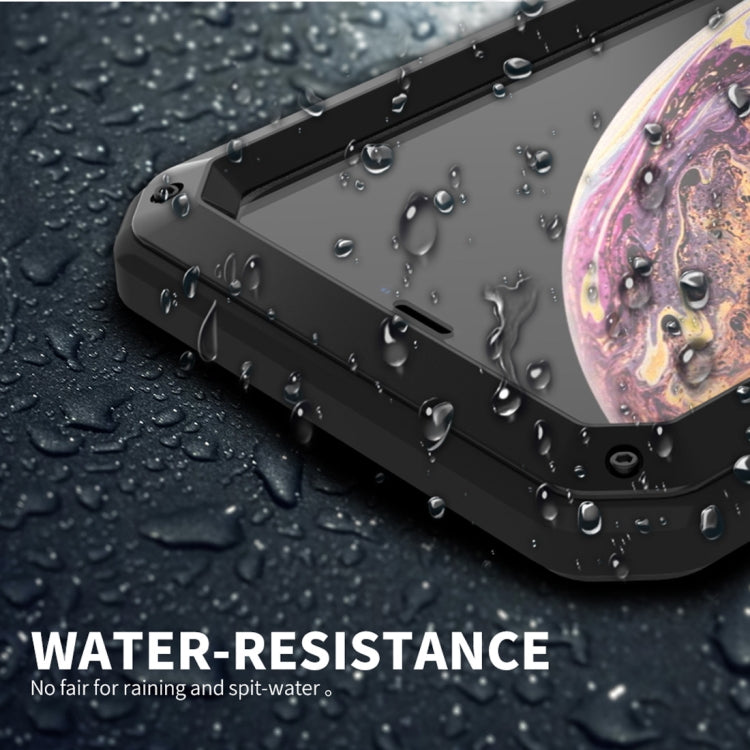 For iPhone XS Max Waterproof Dustproof Shockproof Aluminum Alloy + Tempered Glass + Silicone Case