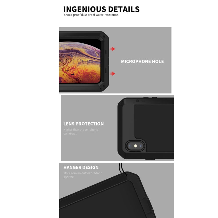 For iPhone XS Max Waterproof Dustproof Shockproof Aluminum Alloy + Tempered Glass + Silicone Case