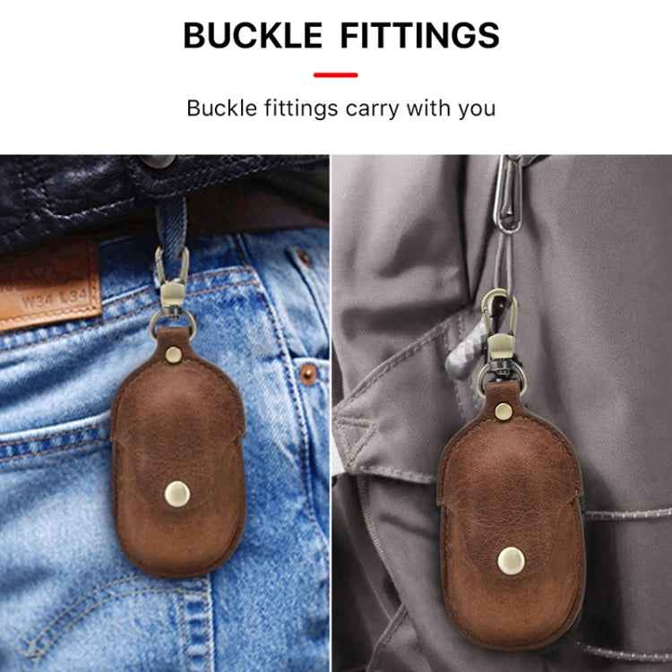 CF1109 For Galaxy Buds Crazy Horse Texture Clamshell Earphone Protective Leather Case with Hook