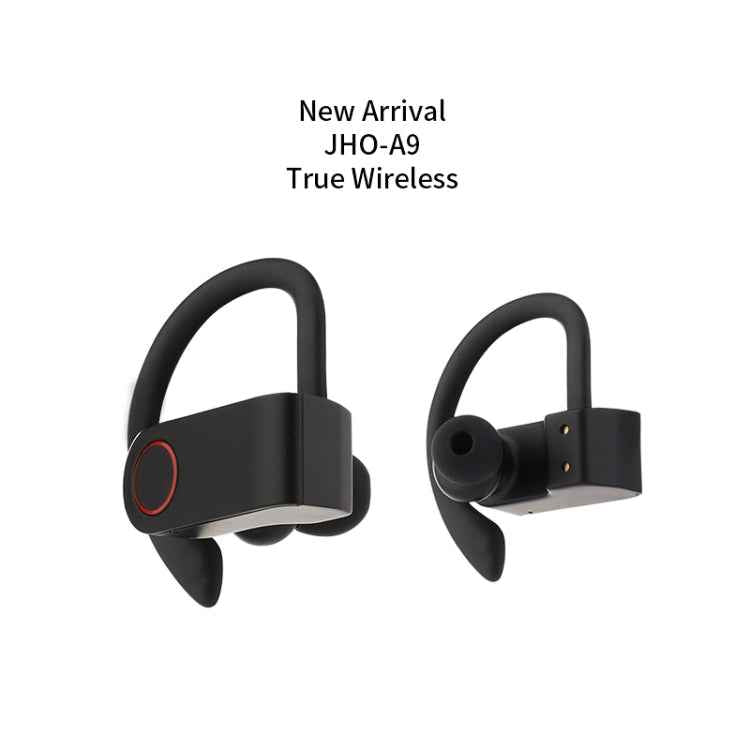 JHO-A9 TWS Wireless Hanging Ear Type Bluetooth Earphone with Charging + Storage Integrated Zipper Bag, Support Voice Control