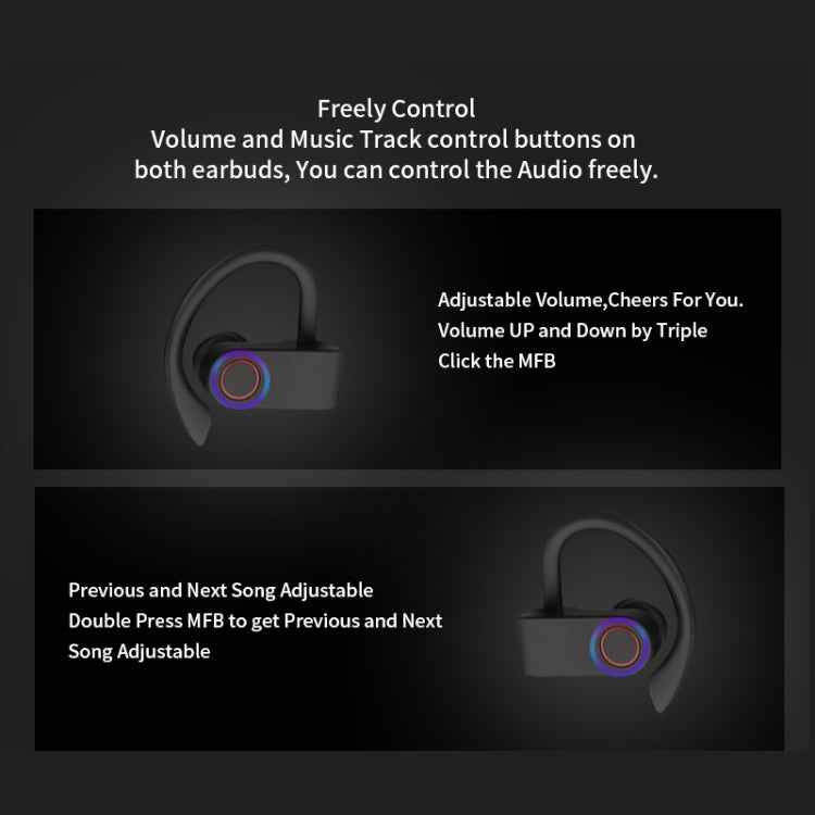 JHO-A9 TWS Wireless Hanging Ear Type Bluetooth Earphone with Charging + Storage Integrated Zipper Bag, Support Voice Control