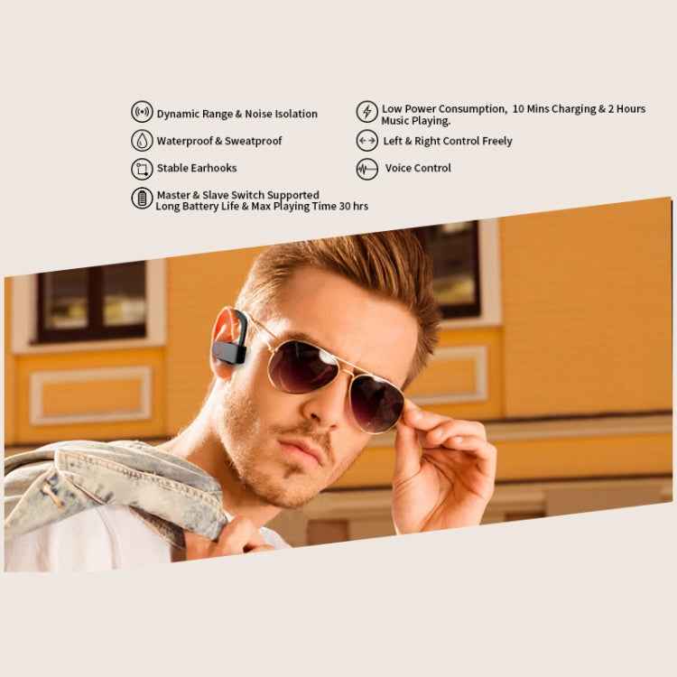 JHO-A9 TWS Wireless Hanging Ear Type Bluetooth Earphone with Charging + Storage Integrated Zipper Bag, Support Voice Control