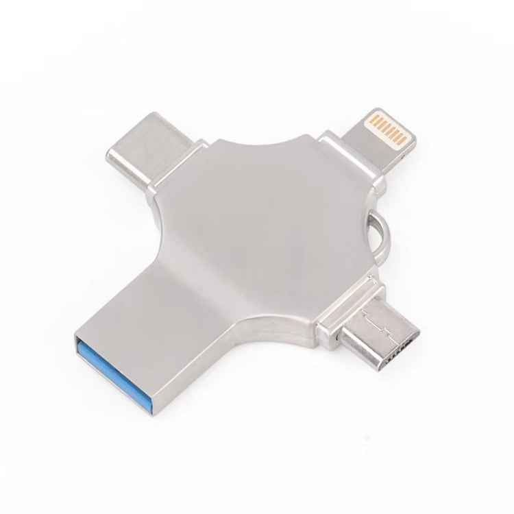 Cross 4 in 1 64GB 8 Pin + Micro USB + USB-C / Type-C + USB 3.0 Metal Flash Disk
