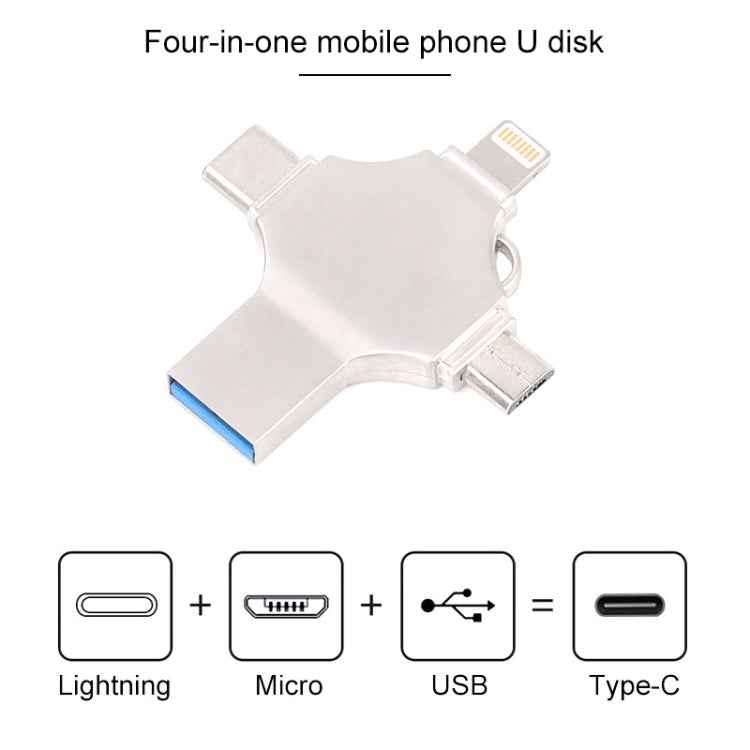 Cross 4 in 1 64GB 8 Pin + Micro USB + USB-C / Type-C + USB 3.0 Metal Flash Disk