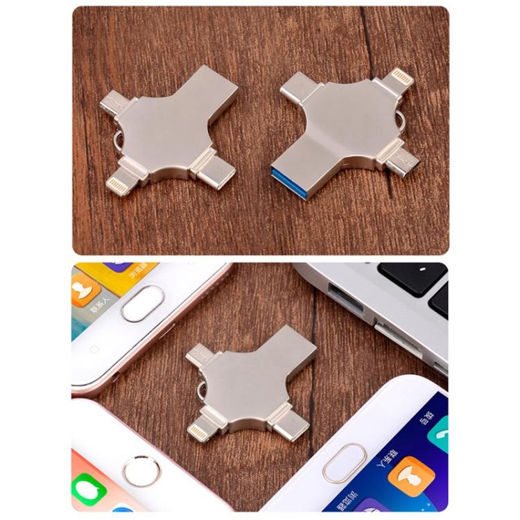 Cross 4 in 1 128GB 8 Pin + Micro USB + USB-C / Type-C + USB 3.0 Metal Flash Disk, 128GB