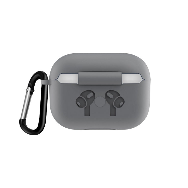 Étui de protection à rabat en silicone pour AirPods Pro avec boucle anti-chute, gris et noir
